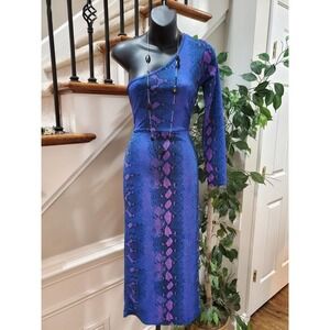 Missguided Womens Blue Snack Print One Shoulder Long Sleeve Knee Length Dress 6